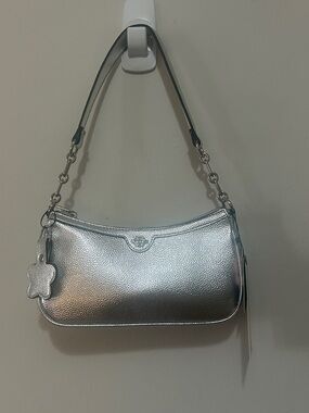 Nanette Lepore Silver Metallic Shoulder Bag with Charm Accent NWT